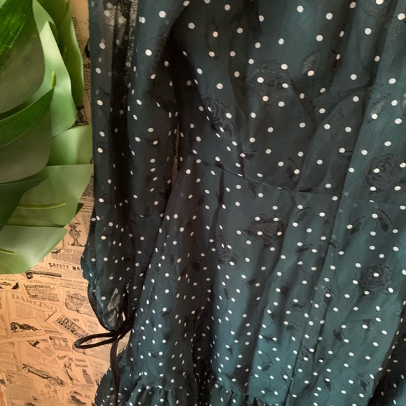 Moon river Forest Green Polka Dot Print Dress XS - Picture 9 of 13
